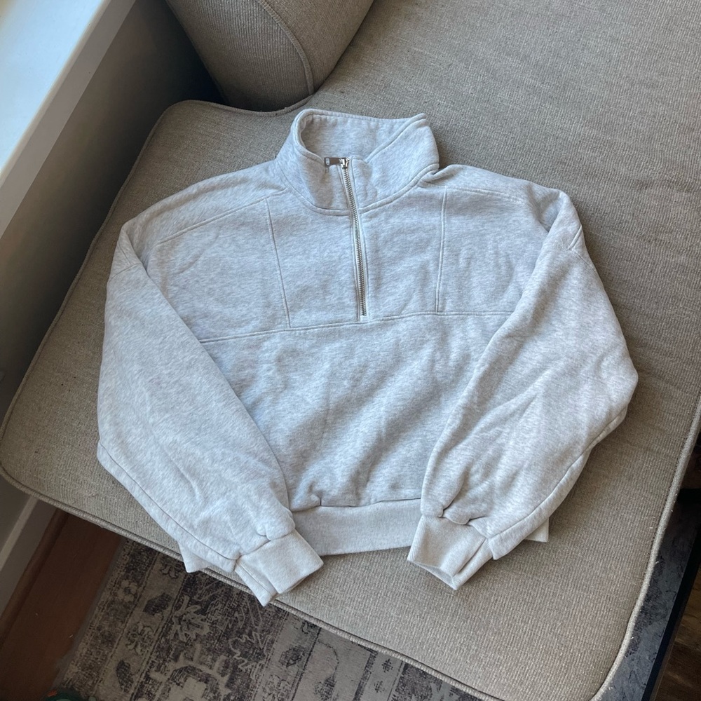Gray Abercrombie Quarter-Zip Sweater